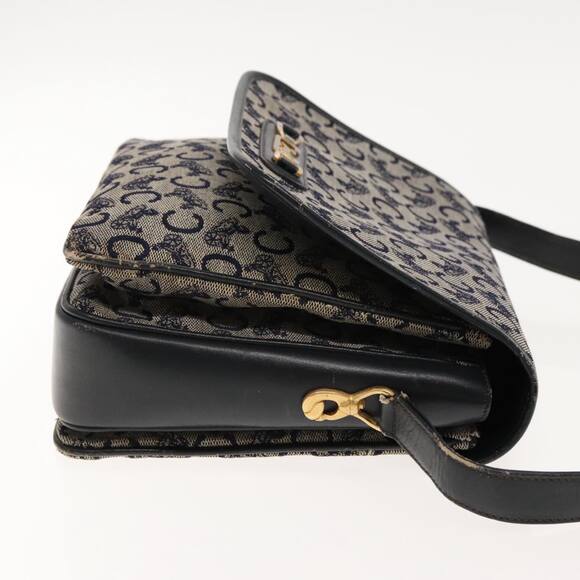 CELINE C Sulky Shoulder Bag Canvas Leather Navy Gold - Picture 3 of 16